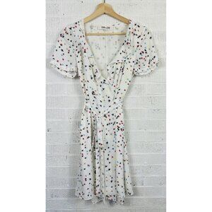 DVF Diane Von Furstenberg  Star Novelty Print Wrap Short Sleeve Dress White P